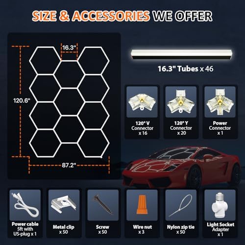 Black Hexagon Garage Lights 11 Hex, 6500K 38640 LM Super Bright Honeycomb LED Garage Ceiling Lights, Premium Car Detailing Lighting for Garage, Workshop, Gym, Barber Shop, Basement - Image 5