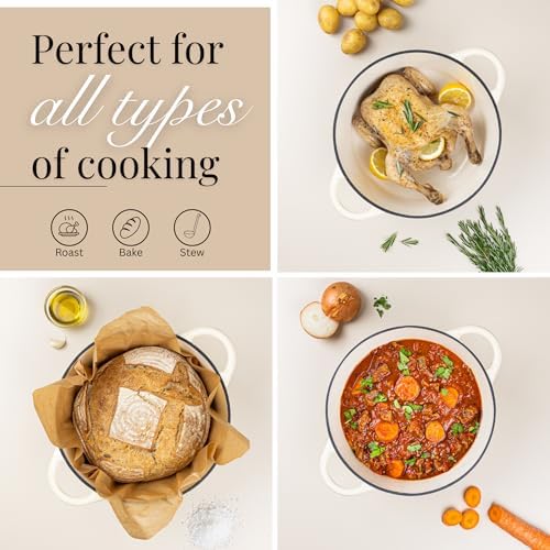 Cast Iron Dutch Oven with Lid-Non-Stick Ovenproof Enamelled Casserole Pot - Sturdy Dutch Oven Cookware-Cream, 7.3- Quart, 30cm- by Nuovva - Image 6
