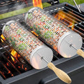Rolling Grill Basket, Removable Wooden Handle, 304 Stainless Steel, Nesting Smoker Net, BBQ Accessories Tools for Vegetable Shrimp, Outdoor Cooking Camping (B) by UDeuxff
