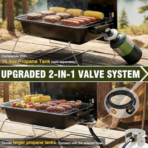 BESTFIRE Portable Propane Gas Grill with New 2-in-1 Valve - Compatible with Large Tank & Small Cylinder, Gas Grill with Foldable Legs & Adjustable Regulator,Heavy Duty, Perfect for Outdoor Camping - Image 2