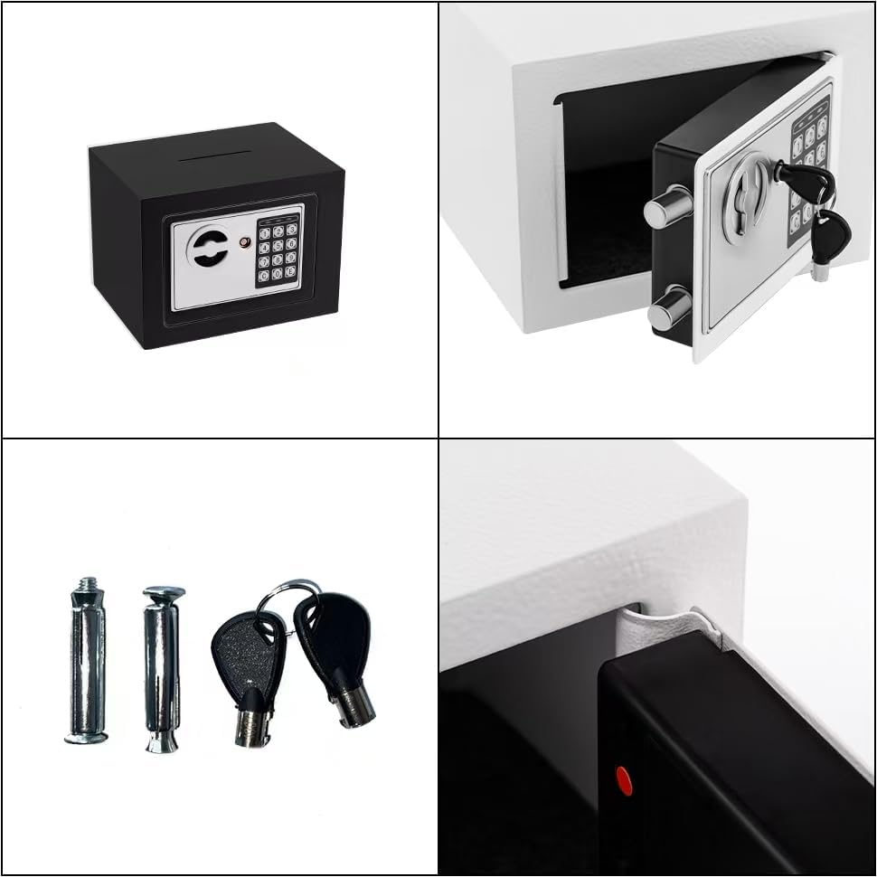 Small Electronic Safe Box With Digital Keypad & Keys - 9.05 x 6.7 x 6.7 Inches Wall Safe 0.23Cuft Mini Security Box for Coin Home Office Hotel Rooms Business Jewelry Gun (Black) - Image 6