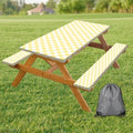 Picnic Table Cover with Bench Covers and Bag, Yellow White Checkered Gingham Buffalo Plaid Camping Tablecloth Waterproof Windproof Elastic Edges Fitted Tablecloths for Outdoor Garden 3PCS 30x72 Inch by Xguatan