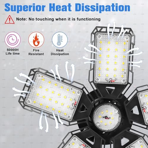 Aoretic LED Garage Lights 2 Pack-160W, 16000LM 6500K with 5+1 Deformable Panels, Indoor LED Shop Light Barn Light Garage Ceiling Lights, E26/E27 for Garages, Warehouse, Shop, Basement - Image 4