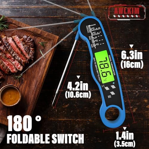 AWLKIM Meat Thermometer Digital, Instant Read Food Thermometer, Blue - Image 3