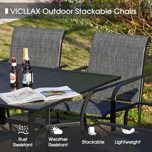 VICLLAX Patio Table and Chair Set of 8, All Weather Metal Round Outdoor Dining Furniture Set-53 Round Outdoor Table and Chairs, Grey Tabletop - Image 3