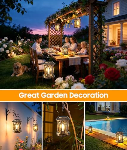 Solar Lantern Outdoor Lights with Metal Hooks, Upgraded Solar Lanterns - Image 2