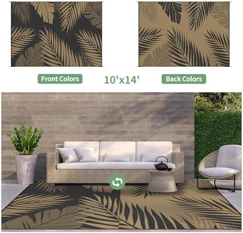 GENIMO Outdoor Rug, Waterproof Plastic Rugs 10'x14' for Camping Black Brown - Image 2