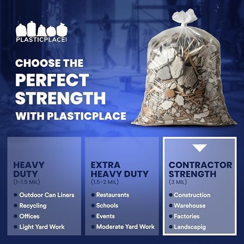 Plasticplace Contractor Trash Bags 42 Gallon │ 3.0 Mil │ Clear Heavy Duty Garbage Bag │ 32.6” x 46.4” (50 Count), Transparent, B001C0SIUG - Image 6
