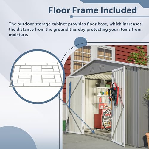 YOPTO 10X8 FT Outdoor Storage Shed,Metal Shed W/Floor Frame,Garden Tool House W/Lockable Hinged Door,Air Vents & Sloped Roof,for Backyard Patio Lawn,Gray - Image 4