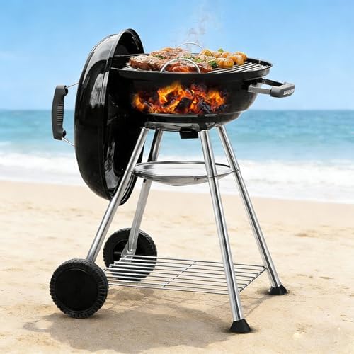 BEAU JARDIN Premium 18 Inch Charcoal Grill for Outdoor Cooking Barbecue Camping BBQ Coal Kettle Grill Tailgating Portable Heavy Duty Round with Thickened Grilling Bowl with Wheels by BEAU+JARDIN