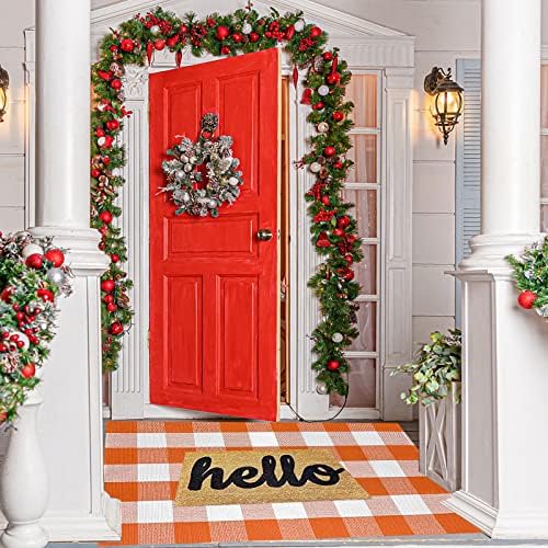 SEEKSEE Halloween Decor Buffalo Plaid Outdoor Rug 27.5x43 Orange and White Front Door Mat, Layering Rug for Porch, Halloween Doormat, Front Porch Rug for Outdoor Entrance Entryway Patio Porch Decor - Image 4