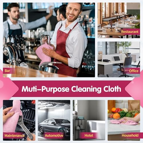FIXSMITH Pink Microfiber Cleaning Cloth -Pack of 8, Highly Absorbent Cleaning Rags, 16"X12" All Purpose Cleaning Towels for Housekeeping, Kitchen, Car, Lint Free and Reusable Microfiber Towels - Image 7