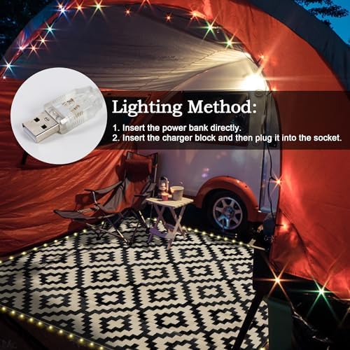 SAND MINE Reversible Mats with Led Strip Lights, Plastic Straw Rug, Modern Area Rug, Large Floor Mat for Outdoors, Patio, Backyard, Deck, Picnic, Camping, Black & Beige, 6' x 9' - Image 5