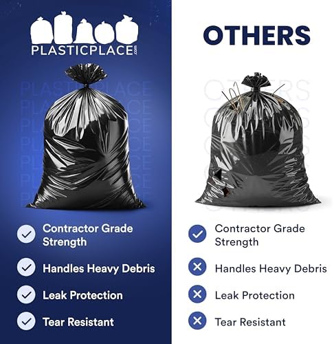 Plasticplace Contractor Trash Bags 42 Gallon 3.0 Mil Rolls Black Heavy Duty Garbage Bag 33.6” x 47.6” (32 Count) - Image 5