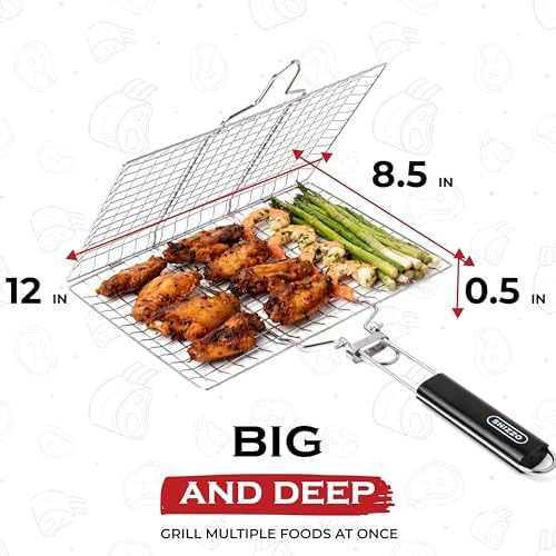 SHIZZO Shallow Grill Basket Gift Set with Basting Brush, Gift Box - Image 5