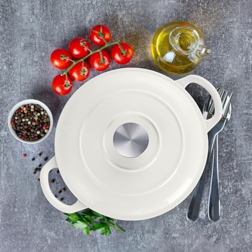 3 Qt Enameled Cast Iron Dutch Oven with Lid, E-far Small Round Nonstick Dutch Oven Pot for Bread Baking Braising Stews Roasting Cooking, Heavy Duty, Induction & Oven Safe - White - Image 6