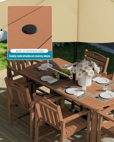 Ciokea HDPE Outdoor Patio Dining Table, All-Weather Furniture, Teak - Image 5