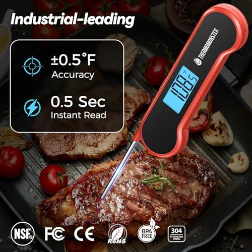 0.5 Sec Instant Read Meat Thermometer Digital for Cooking, Red - Image 2