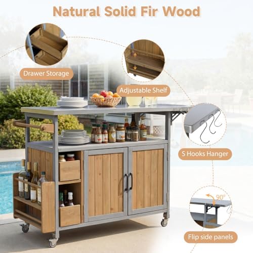 54" Farmhouse Rolling Outdoor Kitchen Cart with Stainless Top - Image 6