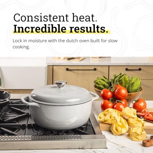 Lodge Essential Enamel Cast Iron Dutch Oven, 6 Quart, Oyster White - Image 4