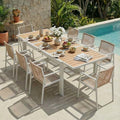 ZANDOR Expandable Outdoor Dining Set for 4-6-8,Patio Table and Chairs Set with Wood Top for Garden,Backyard,Porch,55"-82.7" Extendable Aluminum Outdoor Table Set with 8 Chairs,White by ZANDOR%7CGoodtimesstartoutside