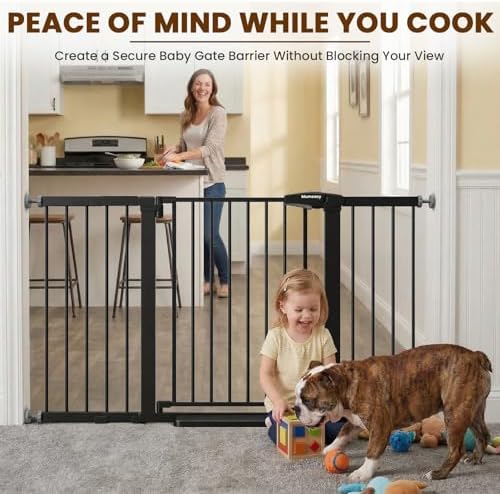 Mumeasy 29.7-57" Extra Wide Baby Gate for Doorways, Auto Close Dog Gate Indoor for Stairs, No-Drill Pressure Mounted Pet Gate with Door, Easy Walk Thru Long&Large Safety Gate for House, Outdoor, Black - Image 6