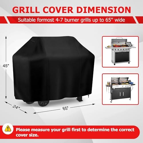 iCOVER Grill Cover, 65 inch BBQ Grill Cover for Outdoor Grill, Anti-UV & Fade Resistant Gas Grill Cover, Waterproof Barbecue Grill Covers for Weber, Char-Broil, Nexgrill and More, Black - Image 2