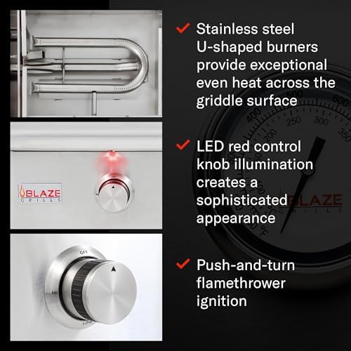 Blaze Premium LTE Built-In Natural Gas Griddle | 30-Inch Stainless Steel Flat Top with 36,000 BTUs | Illuminated Control Knobs | Push-and-Turn Flame Thrower Ignition | BLZ-GRIDDLE-LTE-NG - Image 3