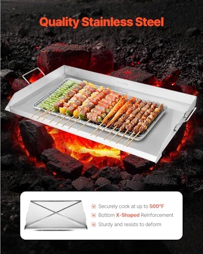 VEVOR Stainless Steel Griddle, 36x22 inch Universal Flat Top Rectangular Plate, Gas Grill Griddle for BBQ Grill, Teppanyaki, Portable Family Cookware with Handle, for Camping Tailgating Party - Image 2