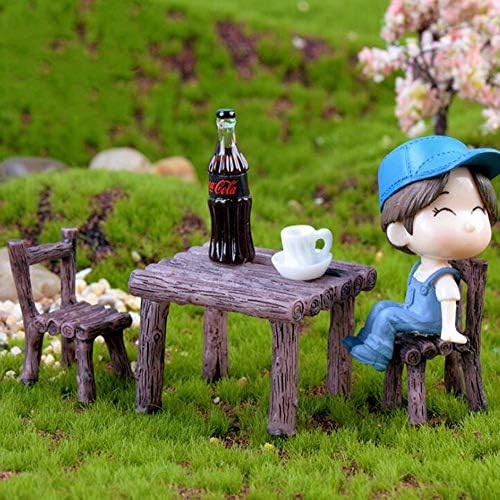 6 Pieces Miniature Table and Chairs Set, Fairy Garden Furniture Bench Ornaments Kit for Dollhouse Accessories, Home Micro Landscape Decoration (Style B) - Image 4