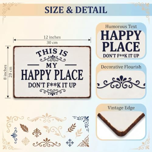 BHOKEM Funny Garden Sign My Happy Place Vintage Tin Sign 8x12 INCH - Image 2