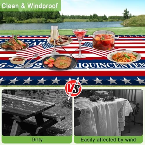250th Anniversary America Flag Picnic Table Cover with Bench Covers Camping Essentials 250 USA Flag 1776-2026 Waterproof Fitted Camping Tablecloth Cover with Elastic Edge for Outdoor 3 PCS 30x72 Inch - Image 5