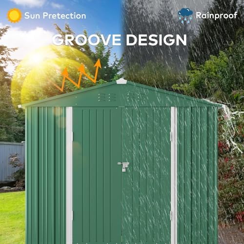 Gizoon 8 x 6 FT Outdoor Storage Shed, Galvanized Metal Garden Shed, Green - Image 5
