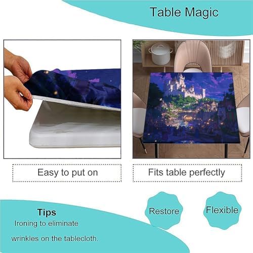 Table Cloth with Elastic Fitted Edges, Medieval Fantasy Pattern Printed on Oilproof Square Table Cover Fitted, Great for Picnics BBQs Daily Meals, Fit for 32" x 32" Square Tables - Image 3