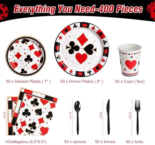 400 Pcs Disposable Casino Tableware Set for 50 Guests - Image 2