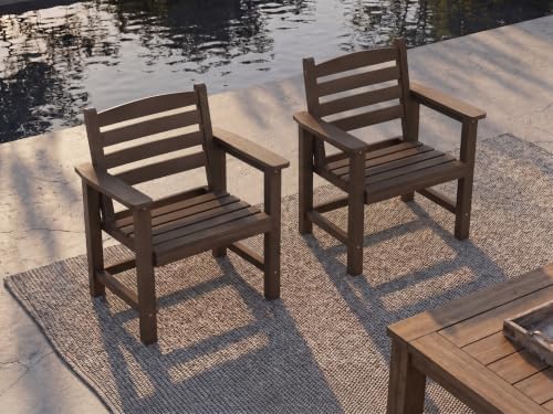 Patio Dining Chairs Set of 2, All-Weather HDPE Outdoor Dining Chair with High Back, Stackable Heavy Duty 400 lbs Lawn Armchair for Backyard Deck Porch Table, Coffee by PatioKingdom