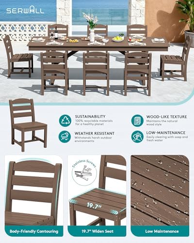 SERWALL Patio HDPE Armless Dining Chairs Set of 2, Brown - Image 3