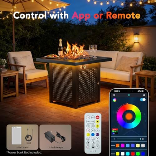 Ciays 28" Smart Propane Fire Pit, 50,000 BTU CSA Certified with App Control & RGB Music-Sync Lighting, Outdoor Gas Fire Table for Patio Backyard Garden with Lava Rocks - Image 5
