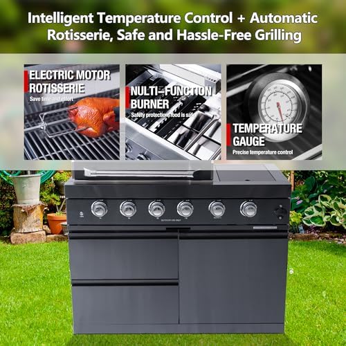 98.4 Inch Outdoor Kitchen Island, 72000 BTU Gas Grill Combination With Refrigerator and Sink, Outdoor Stainless Steel Barbecue Bar, Natural Gas Barbecue Grill for Patios, Gardens, Parties - Image 5
