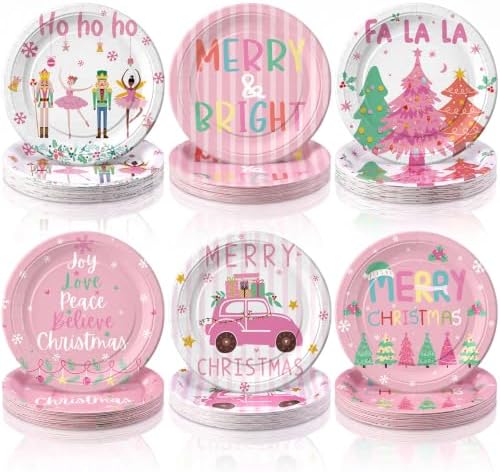 Rtteri 100 Pcs Pink Christmas Paper Plates Disposable 9'' Nutcracker Plate by Rtteri