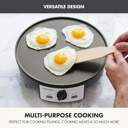 GreenPan Advanced 12" Crepe Maker, Ceramic Nonstick PFAS-Free Coating, Adjustable Temperature Control, 400°F Heating, Batter Spreader & Crepe Turner Included, Graphite - Image 4