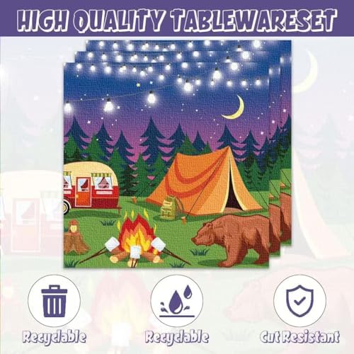 40pcs Camping Party Decorations Happy Camper Plates and Napkins for Forest Camping Adventure Party,Suitable for 20 Guests - Image 4