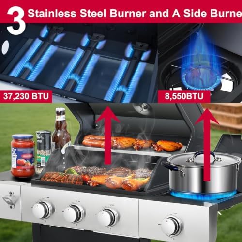 3-Burner Propane Gas Grill with Side Burner for Outdoor BBQ - Image 4
