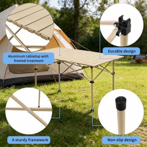 Camping Table with 4 Chairs, Portable Folding Picnic Table Set-Beige - Image 5