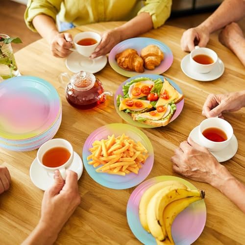 Breroa 72 Pcs Rainbow Paper Plates 7 Inch Bulk Rainbow Plates Disposable - Image 6