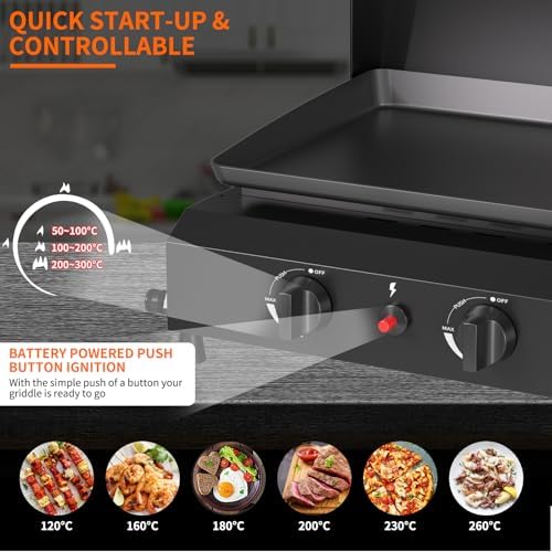 SKOK 2 Burner Gas Griddle with Hood- 17 Inch Outdoor Propane Griddle-30000 BTU Propane Fuelled, Portable Flat Top Gas Grill Camping Griddle with Lid for Kitchen, Outdoor BBQ - Image 4
