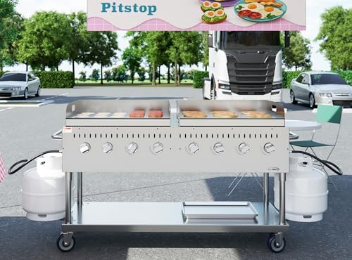 60 in. 8-Burner Commercial Outdoor Propane Gas Grill with Two 30 in. Griddles in Stainless-Steel, ETL Listed (CGKIT6-G30G30) - Image 4