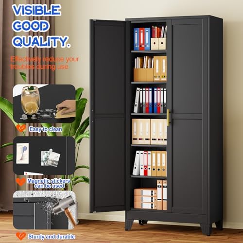 GAIOUS 75''Tall Metal Garage Storage Cabinet,File Cabinet with Door and Adjustable Shelves, Outdoor Steel Tool Cabinet for Home,Office,Warehouse,Garage,Black - Image 3