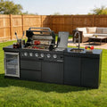 98-Inch Modular Propane Gas Outdoor Kitchen Island, All-in-One Patio BBQ Grill with Refrigerator, Sink & Storage for Backyard Lawn, Black by Dvasovio