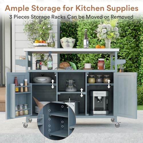 Zevemomo Outdoor Grill Cart with Storage, Lockable Casters, Gray-Blue - Image 5